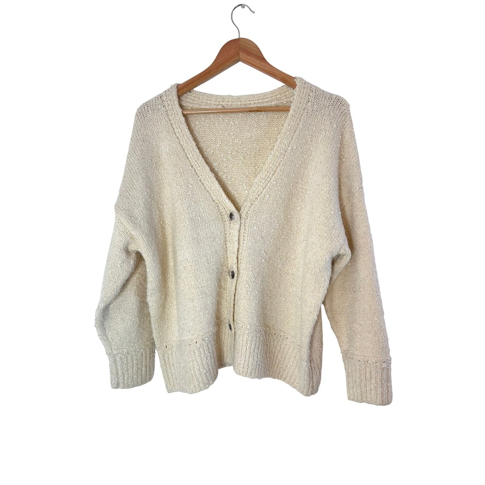 Cream Chunky cardigan Cream Textured Sweater Oversized Cozy Womans Large